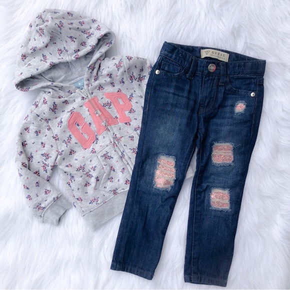 Bundle Girls / Guess Gap Distressed Jeans and Hoodie - Picture 1 of 5